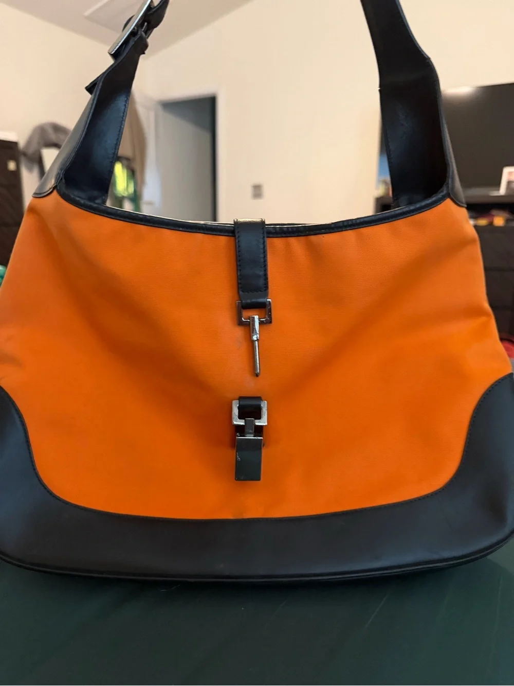 Gucci Jackie Orange and Black Shoulder Bag with Silver Buckle